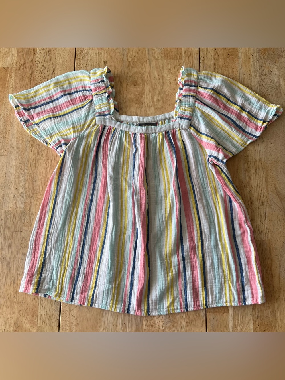Style & Co. Striped Flutter Sleeve Square Neck Top ~ Size Large
